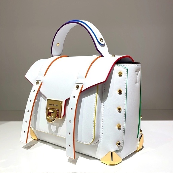 Michael Kors Manhattan white
satchel crossbody rainbow colors bright - Picture 1 of 8